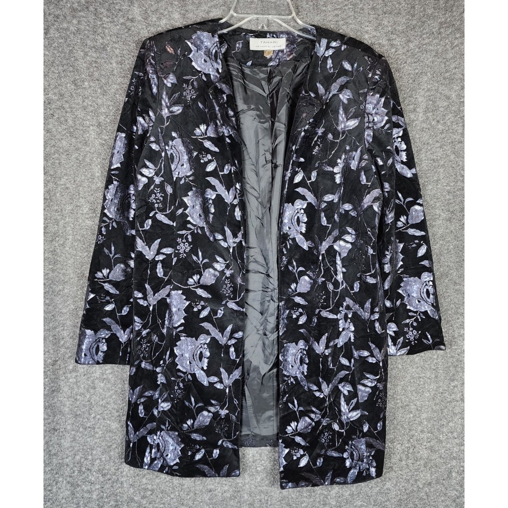 Tahari Arthur S. Levine Jacket Womens 16 Floral Burnout Black Purple EUC